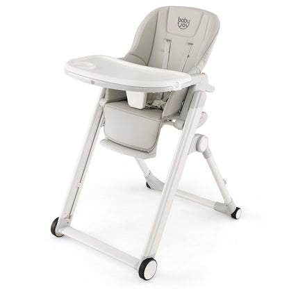 Foldable Feeding Sleep Playing High Chair with Recline Backrest for Babies and Toddlers-Light Gray