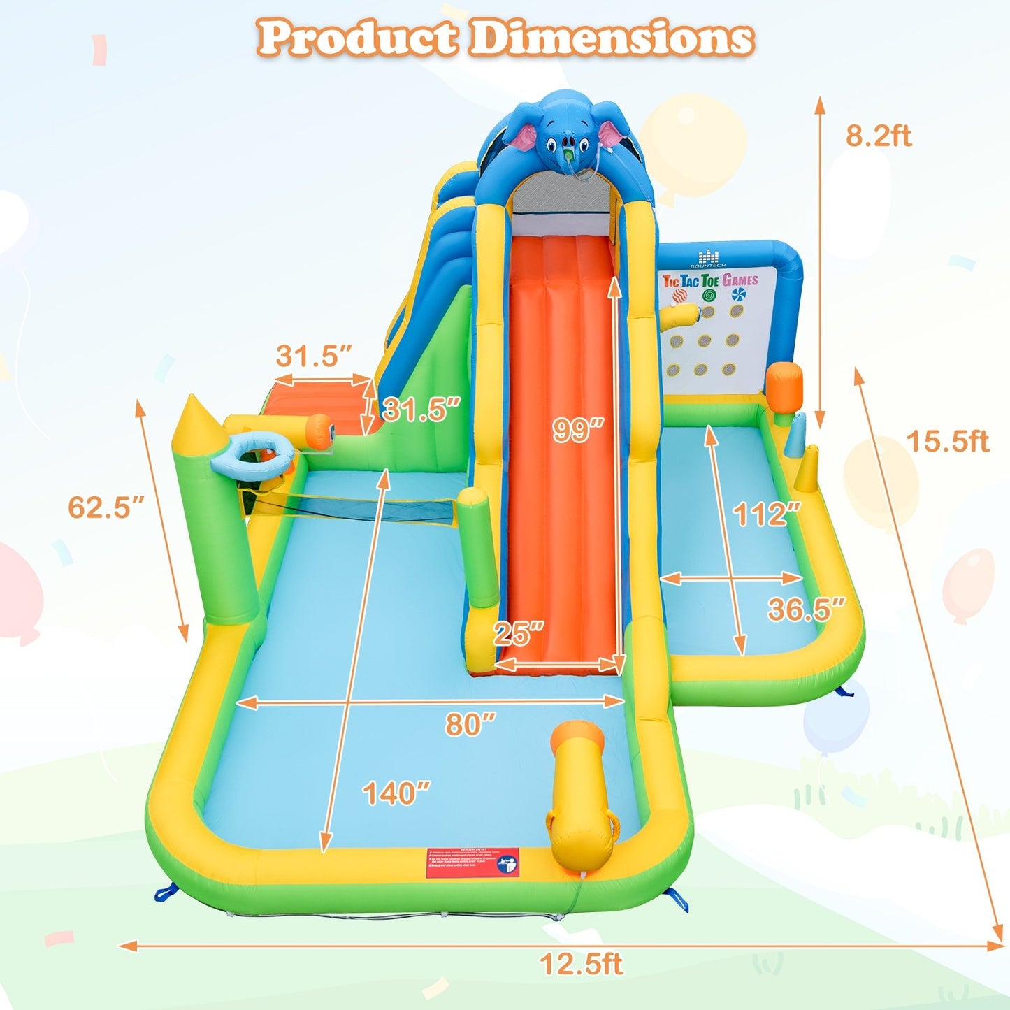 Inflatable Water Slide with Splash Pool and Climbing Wall for Oudoor Indoor without Blower