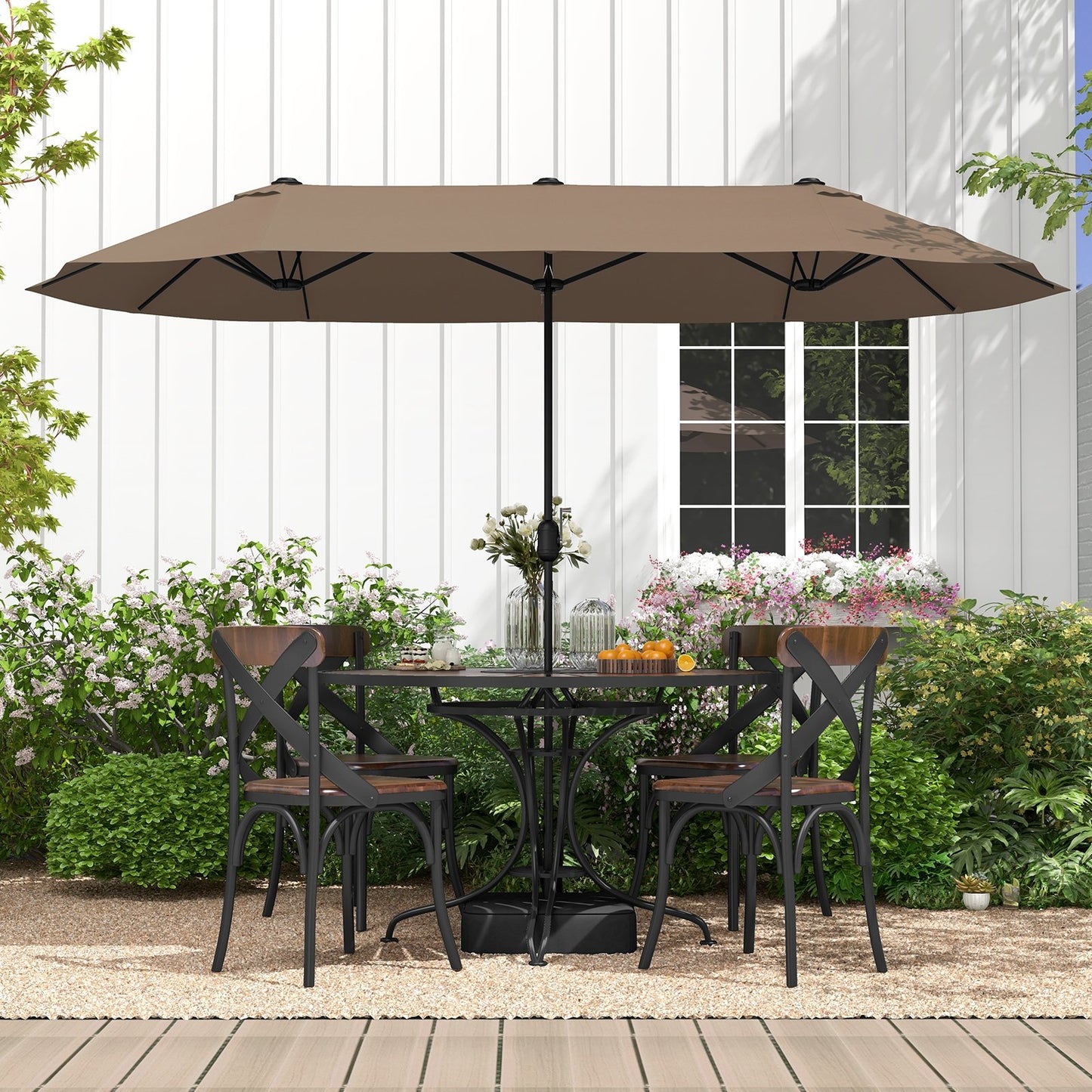13 Feet Double-Sided Patio Twin Table Umbrella with Crank Handle-Beige