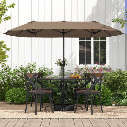 13 Feet Double-Sided Patio Twin Table Umbrella with Crank Handle-Beige