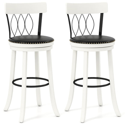 Set of 2 Bar Stools Swivel Bar Chairs with Footrest Rubber Wood Frame and Tufted Rivets-26 inches