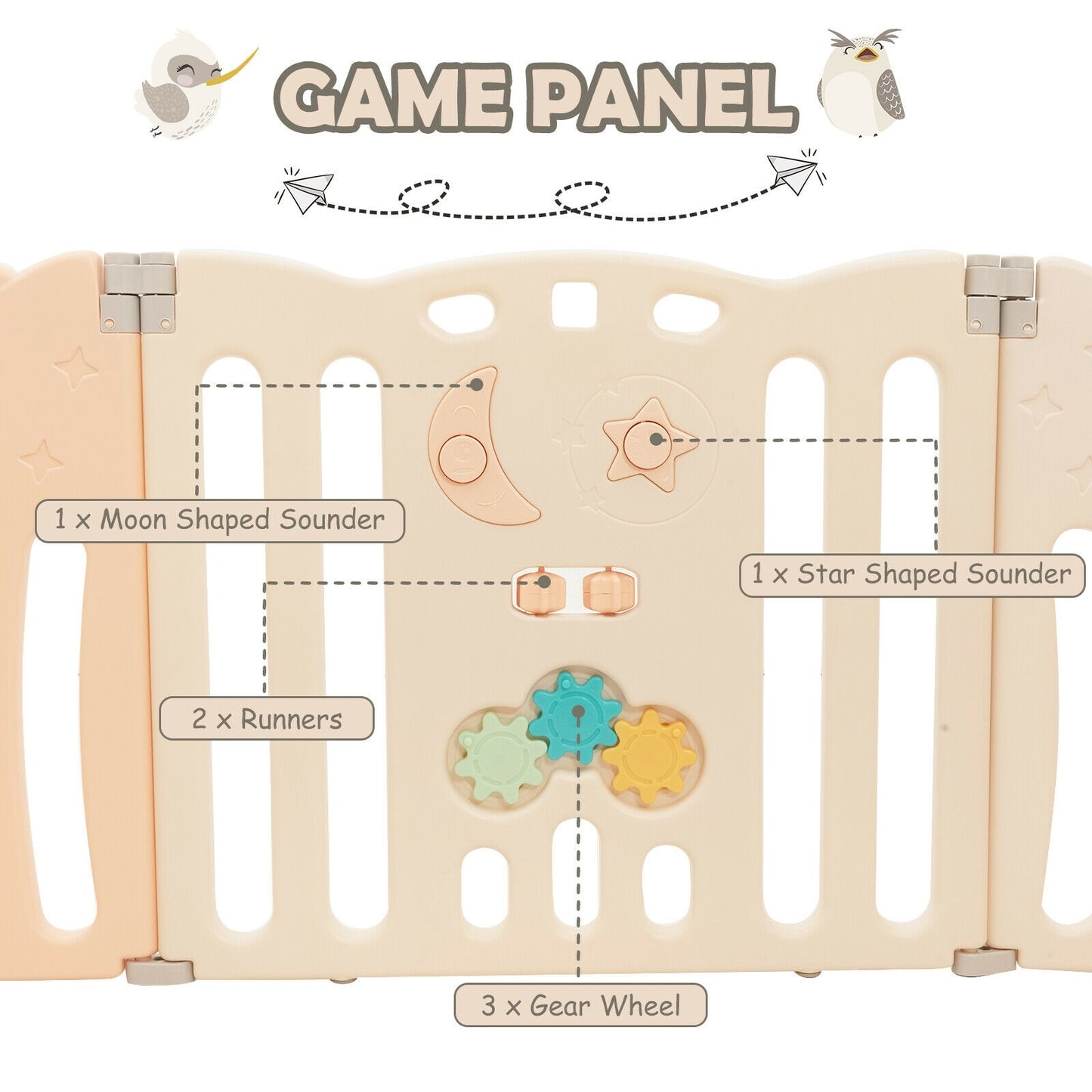 14-Panel Baby Playpen Kids Activity Center Foldable Play Yard with Lock Door-Pink