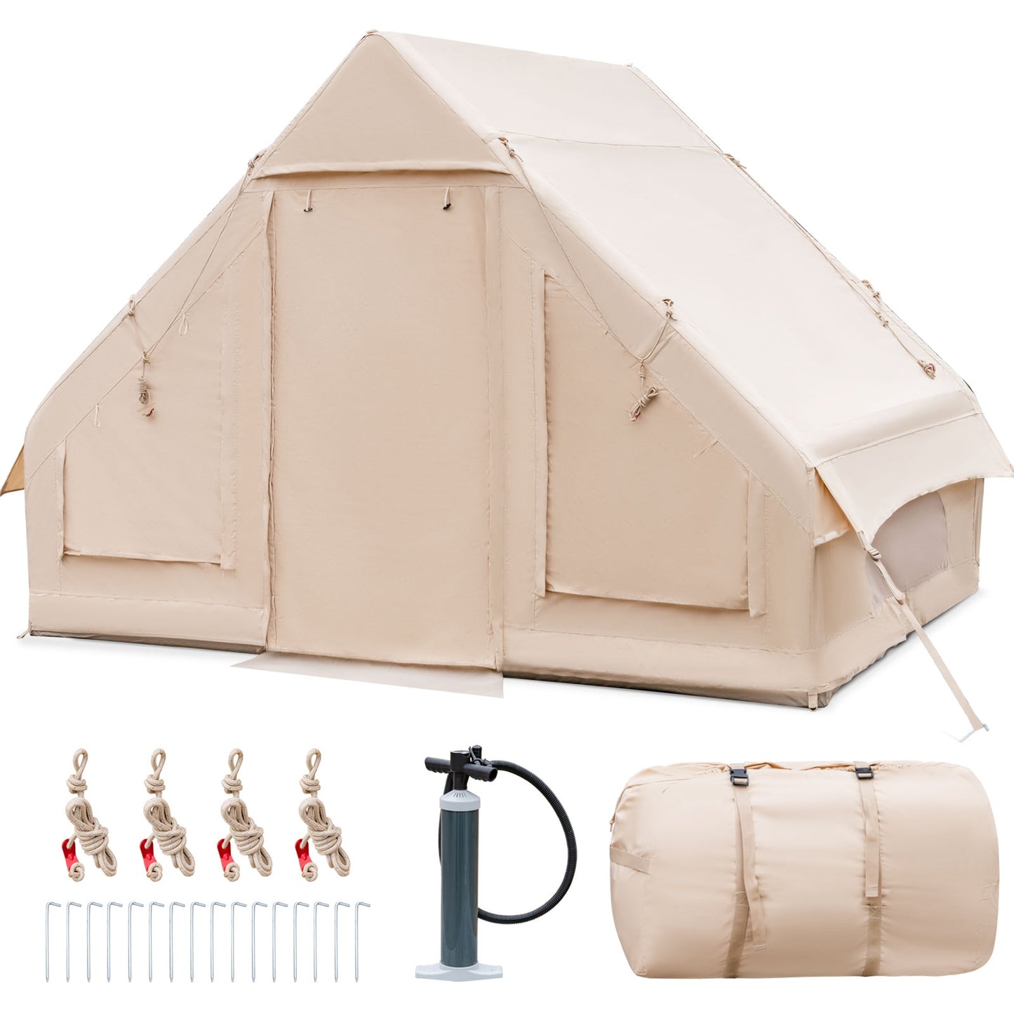 Inflatable Camping Tent 2/4/6 People Glamping Tent for Family Camping with Pump-Beige