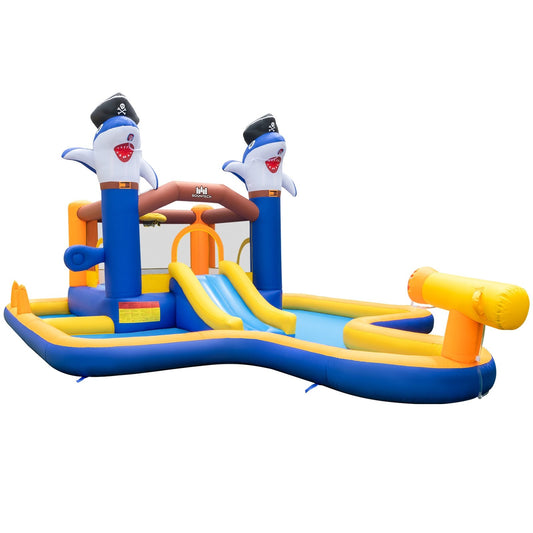 Colorful 7-in-1 water slide park with splash pool and water cannon, outdoor toy from Wilsons Home Store.