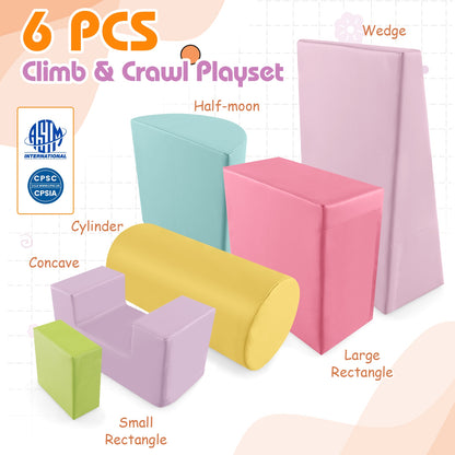 6 Pieces Foam Climbing Blocks Indoor Climb and Crawl Activity Playset with Rectangles-Multicolor