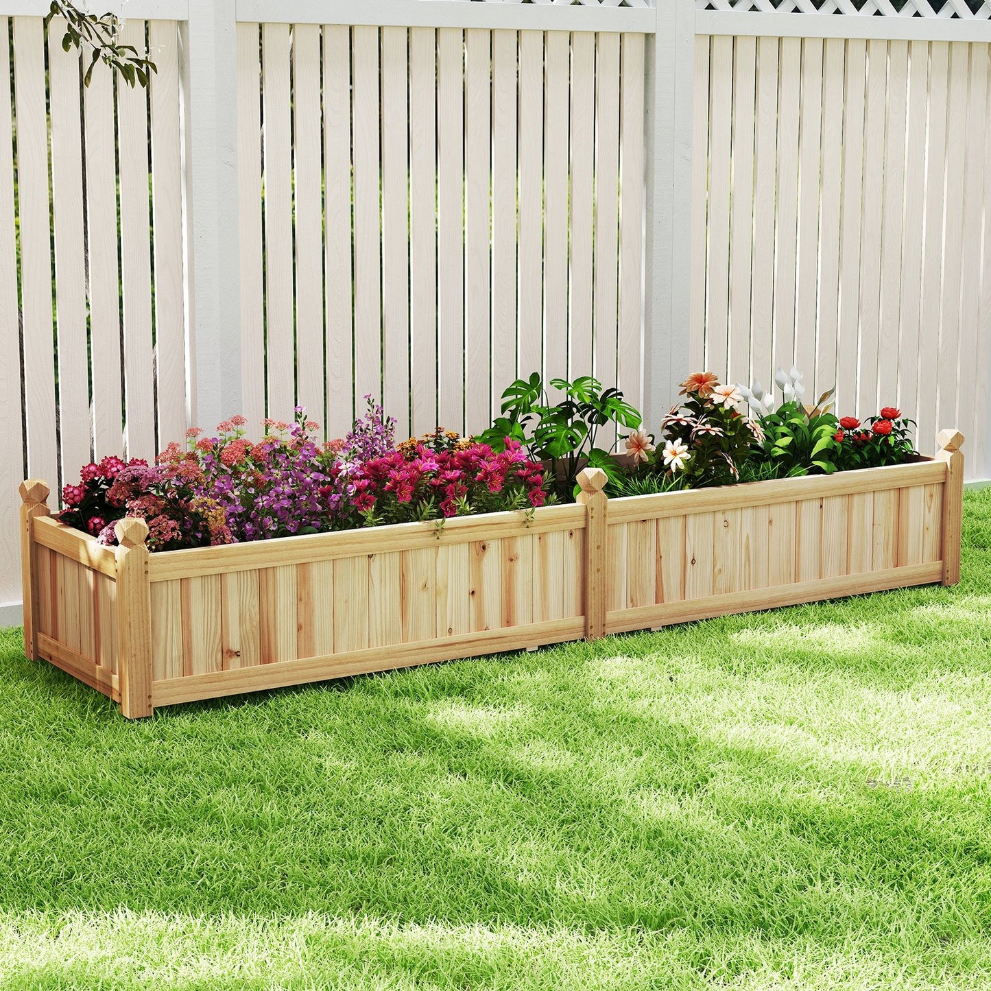91 x 24 x 16 Inch Divisible Planter Box with Corner Drainage and Non-woven Liner for Growing Vegetables-Brown