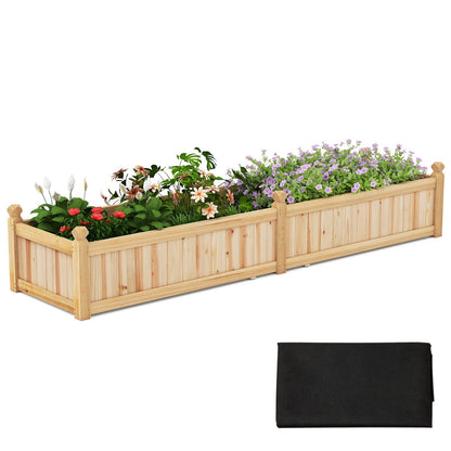 91 x 24 x 16 Inch Divisible Planter Box with Corner Drainage and Non-woven Liner for Growing Vegetables-Brown