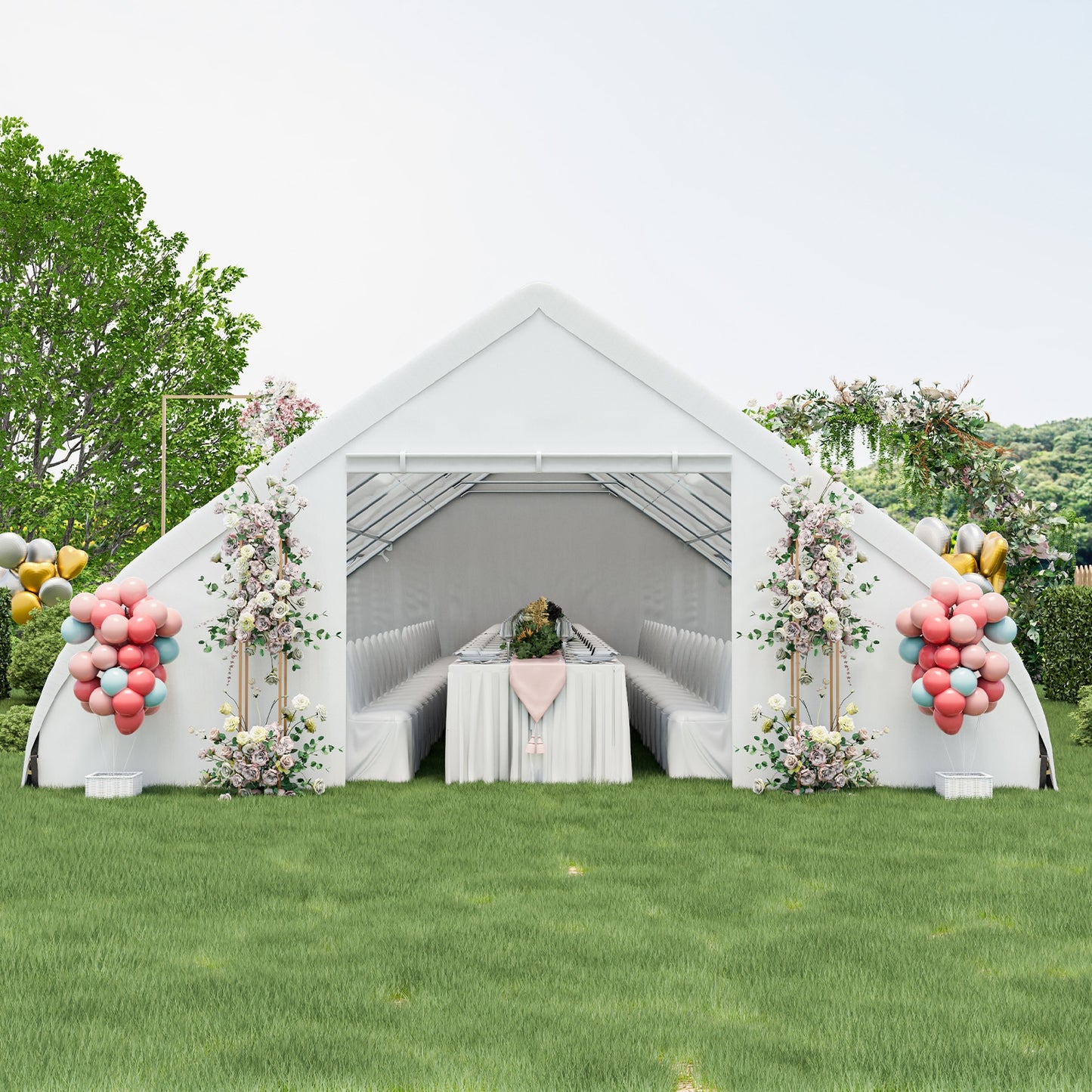 20 x 40 FT Peach Shaped Party Tent Wedding Canopy with Zipper Doors-White