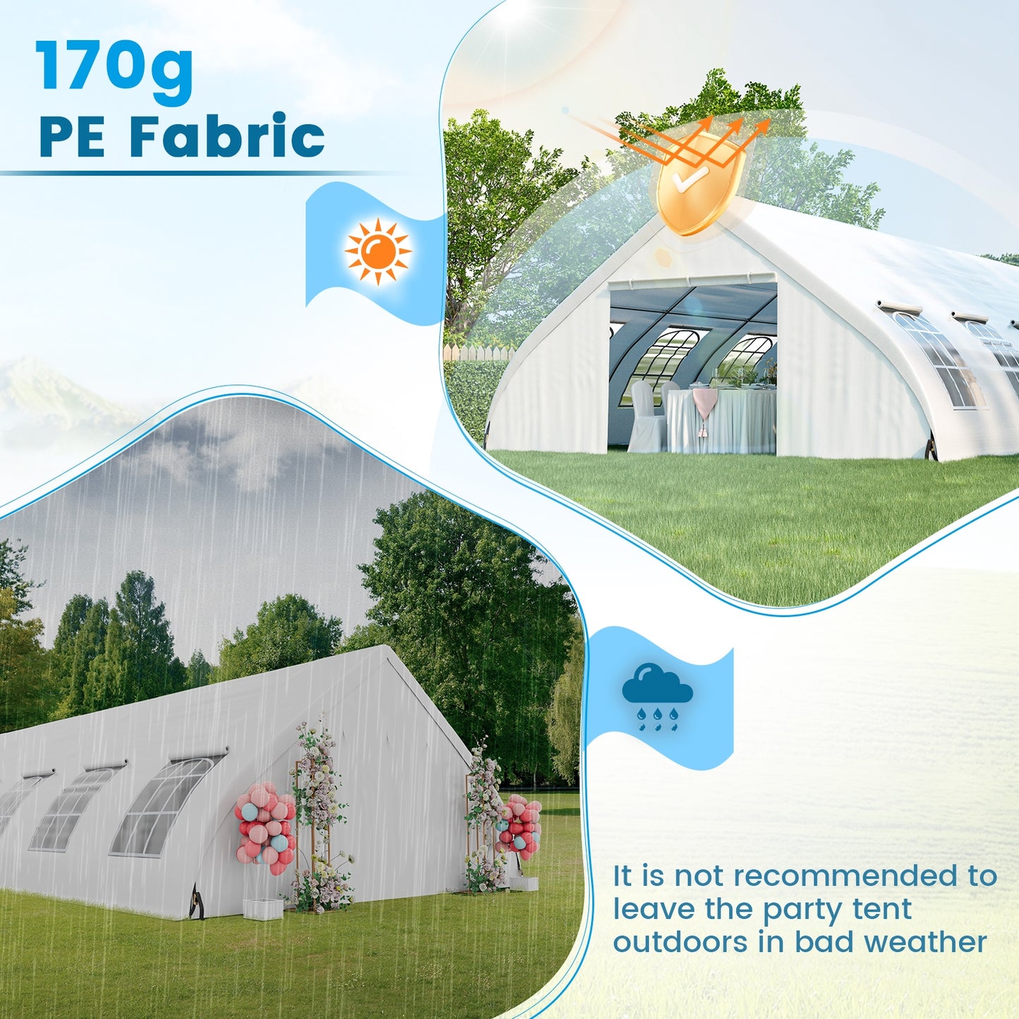 20 x 40 FT Peach Shaped Party Tent Wedding Canopy with Zipper Doors-White