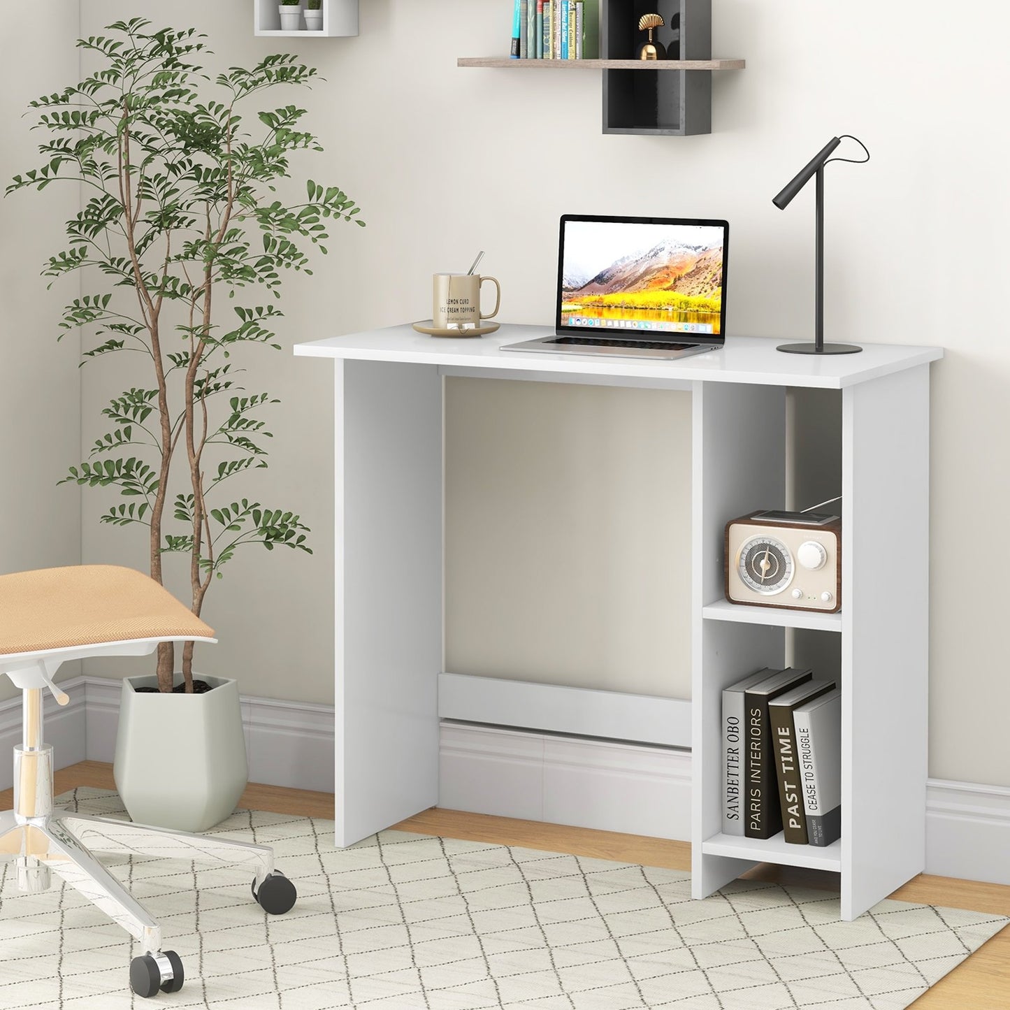 Small Computer Desk with Storage and Adjustable Shelf-Black