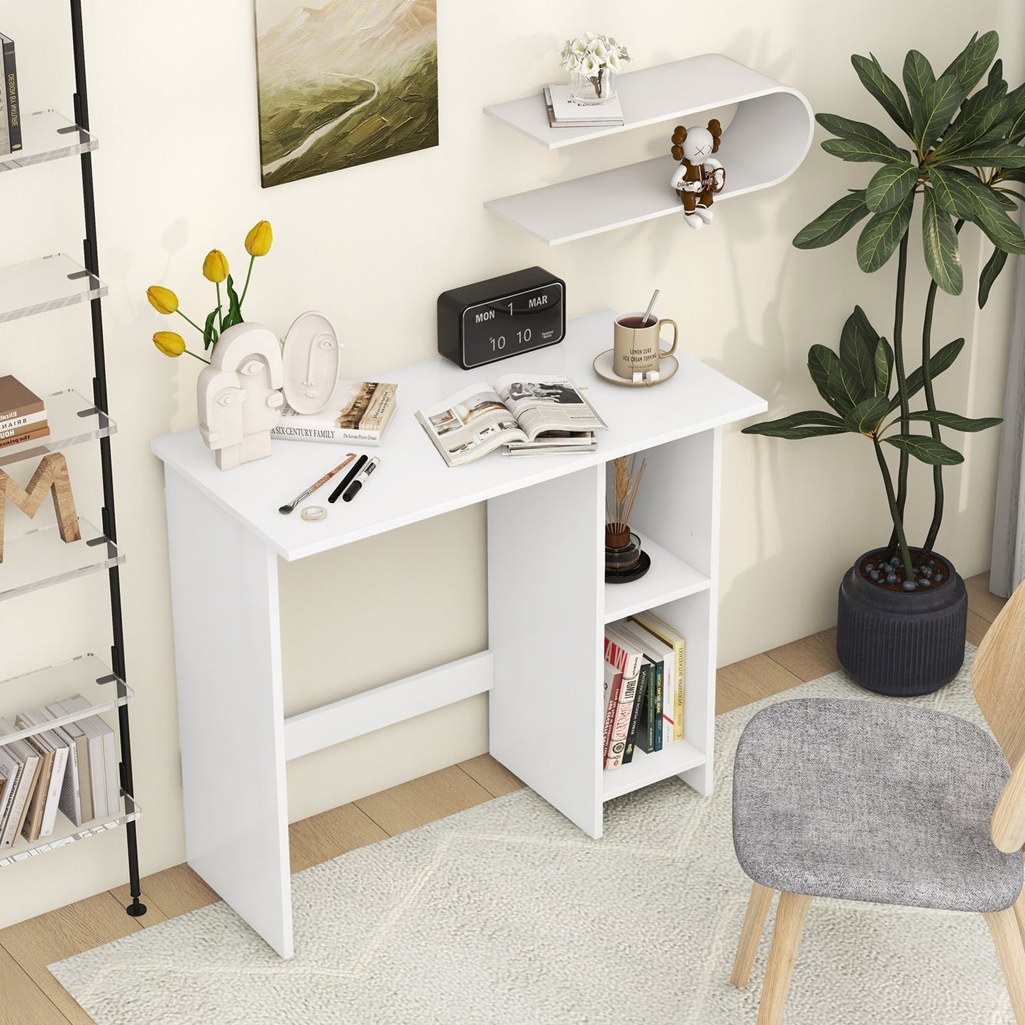 Small Computer Desk with Storage and Adjustable Shelf-Black