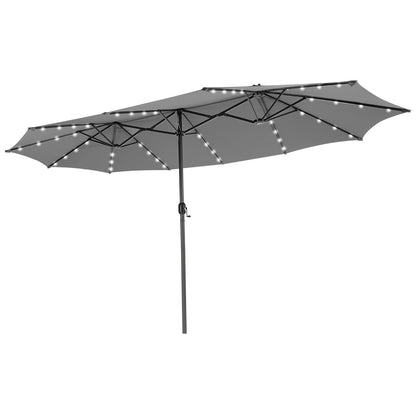 15 Feet Twin Patio Umbrella with 48 Solar LED Lights-Beige