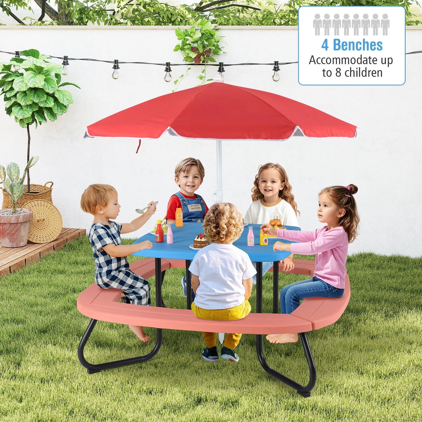 Toddler Outdoor Activity Table with Adjustable and Collapsible Umbrella-Blue