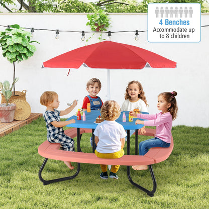 Toddler Outdoor Activity Table with Adjustable and Collapsible Umbrella-Blue