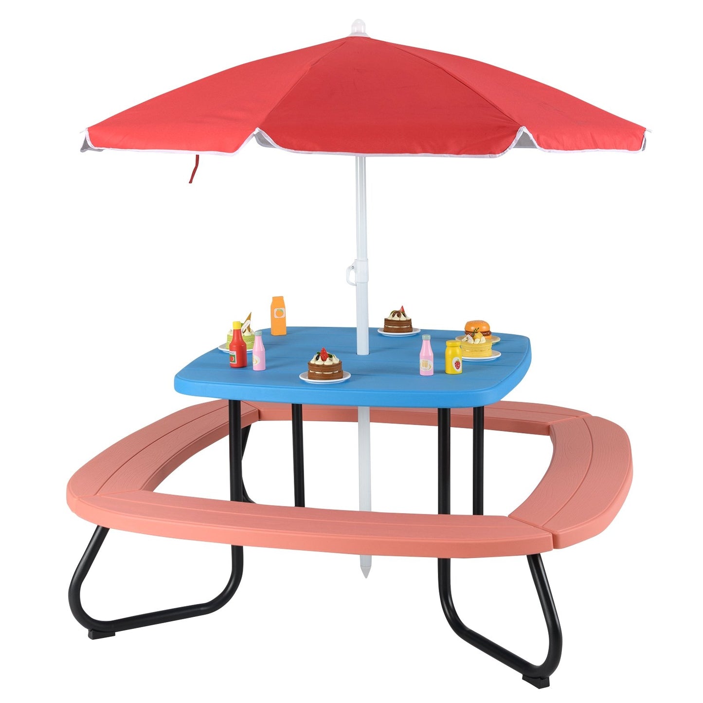 Toddler Outdoor Activity Table with Adjustable and Collapsible Umbrella-Blue
