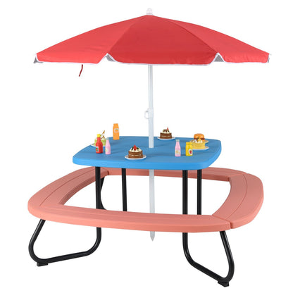 Toddler Outdoor Activity Table with Adjustable and Collapsible Umbrella-Blue
