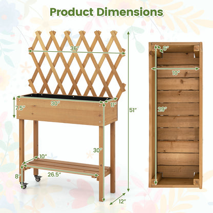 Wooden Raised Garden Bed Mobile Elevated Planter Box with Trellis