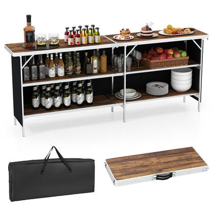 Aluminum Portable Picnic Table with 2-Tier Open Shelves and Spacious Tabletop-Black