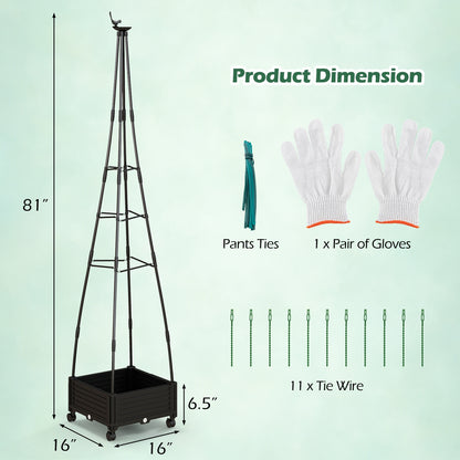 Garden Obelisk Trellis with Self-Drainage System for Climbing Plants-Black