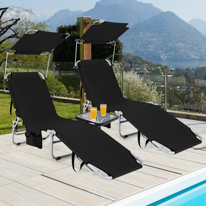 Set of 2 Portable Reclining Chair with 5 Adjustable Positions-Black