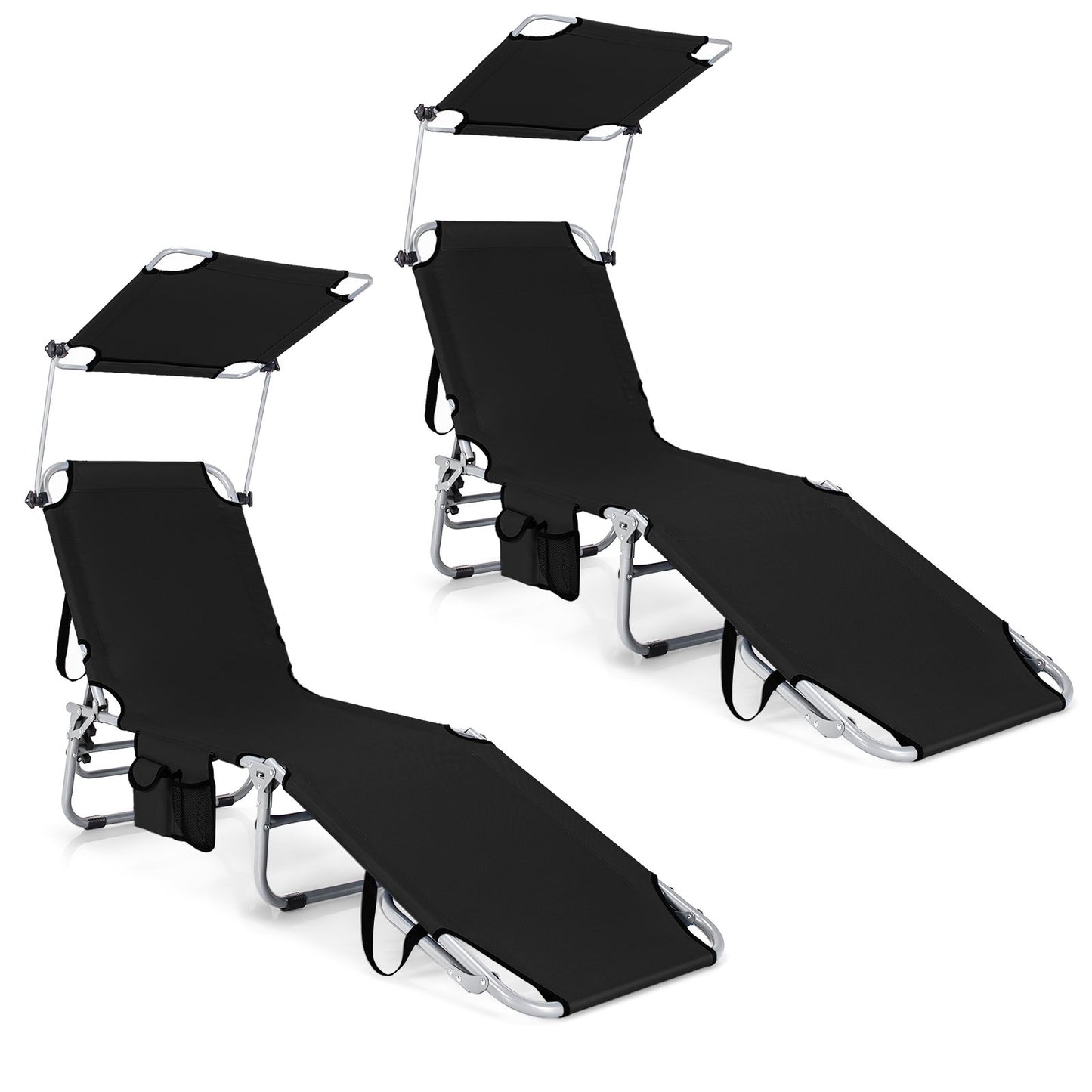 Set of 2 Portable Reclining Chair with 5 Adjustable Positions-Beige