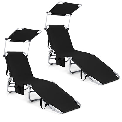 Set of 2 Portable Reclining Chair with 5 Adjustable Positions-Beige