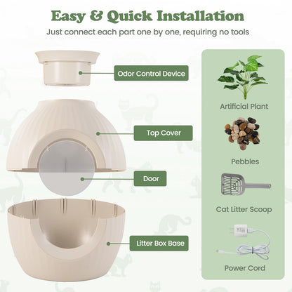 Smart Plant Cat Litter Box with Electronic Odor Removal & Sterilization-Beige