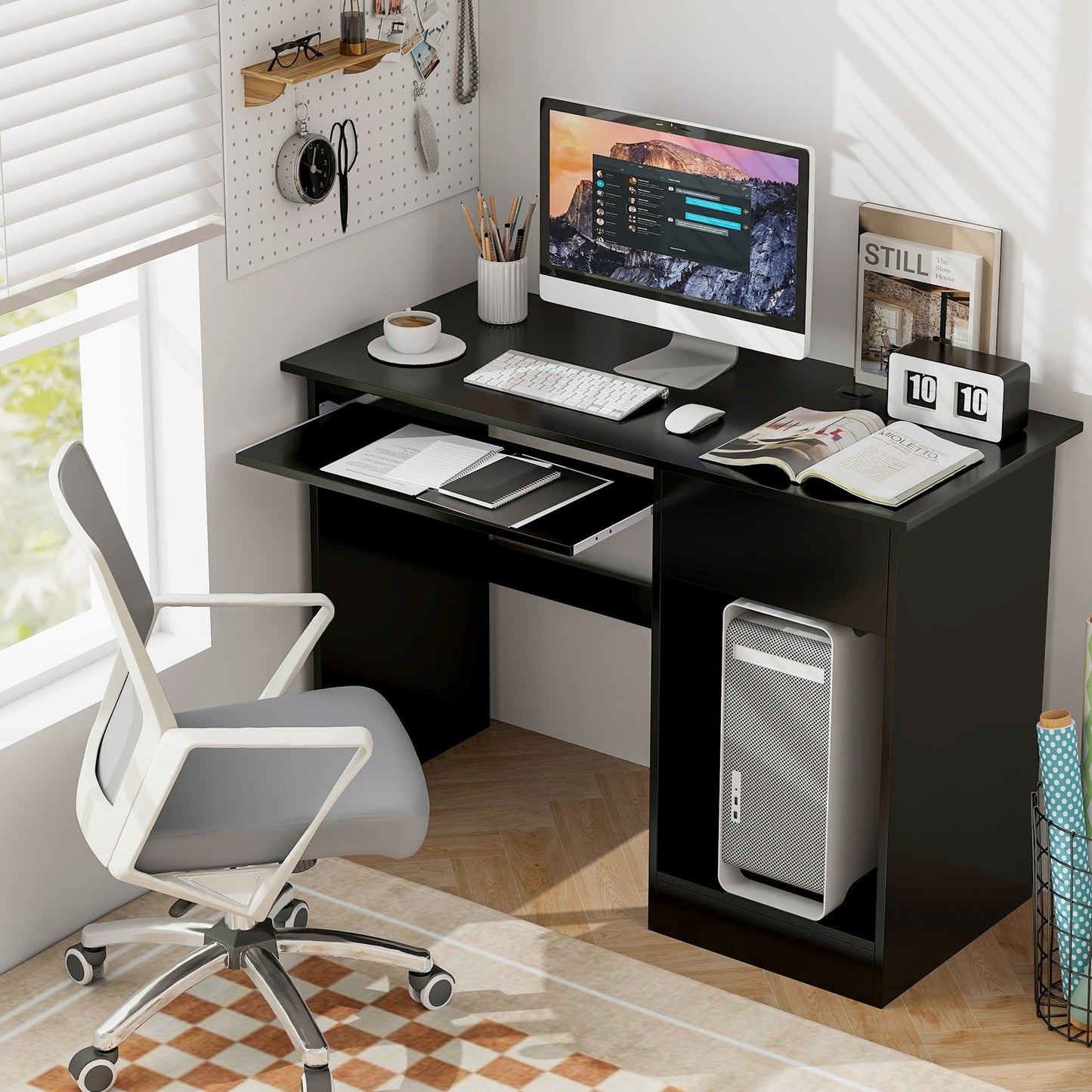Wooden Computer Desk with CPU Stand-Black