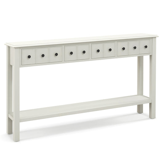 60 Inch Long Sofa Table with 4 Drawers and Open Shelf for Living Room-White
