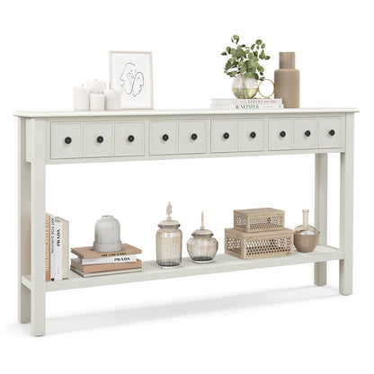 60 Inch Long Sofa Table with 4 Drawers and Open Shelf for Living Room-White