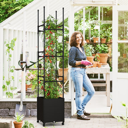 Raised Garden Bed with Obelisk Trellis and 3 Heights & Detachable PE-Coated Metal Tubes-Black