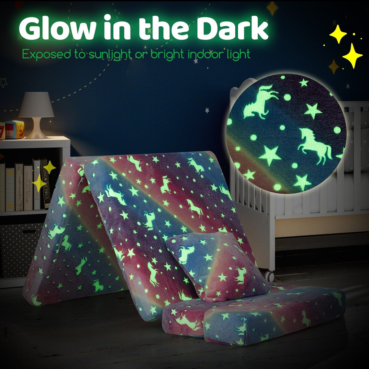 Kids Folding Sofa Bed Floor Mattress Glow in the Dark with Pillow-Gray