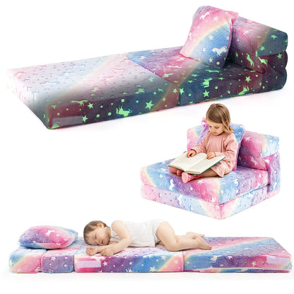 Kids Folding Sofa Bed Floor Mattress Glow in the Dark with Pillow-Gray