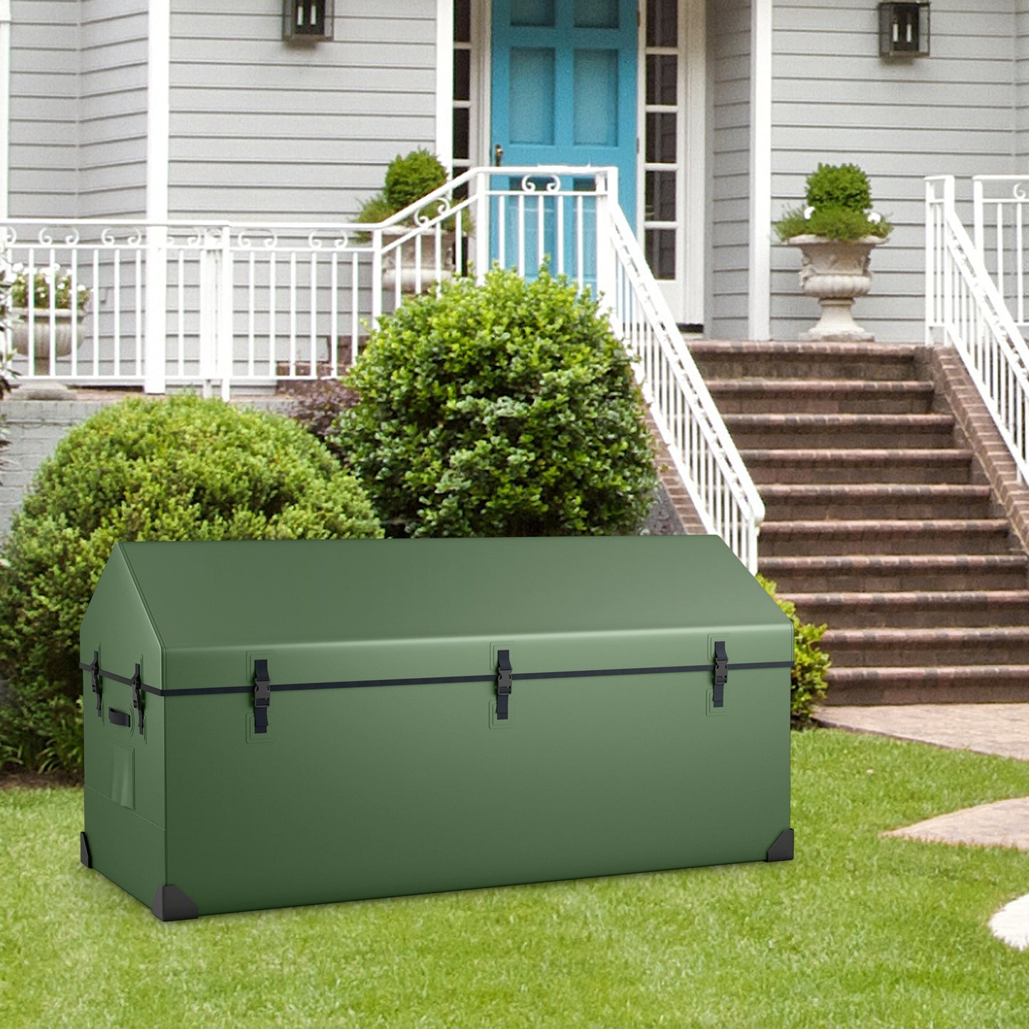 Waterproof Outdoor Storage Box with Ventilated Window  Adjustable Snap-Green