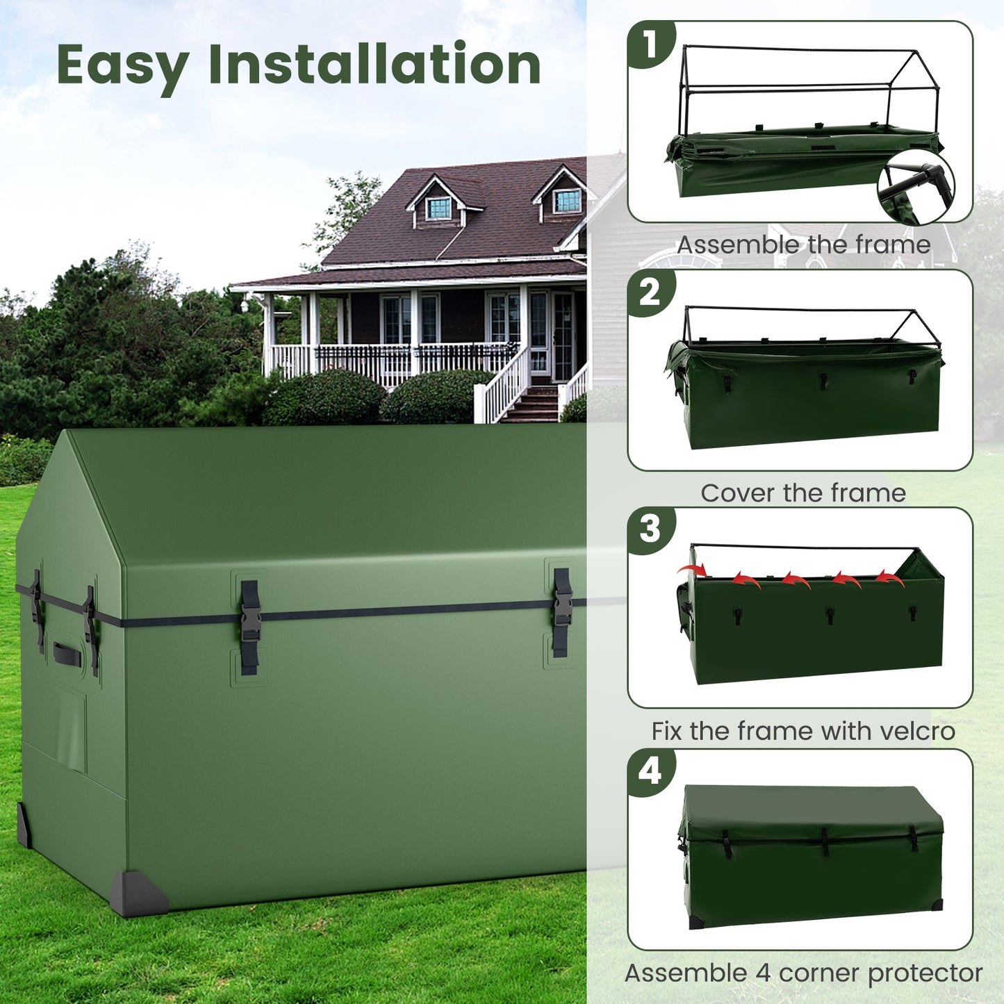 Waterproof Outdoor Storage Box with Ventilated Window  Adjustable Snap-Green