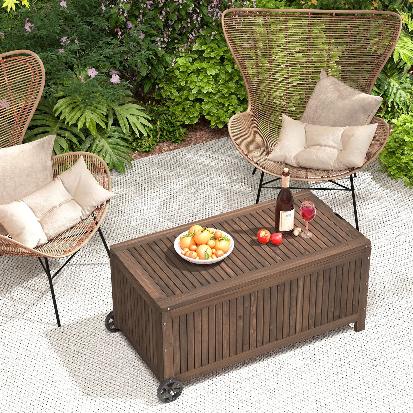 56-Gallon Wood Deck Box with Removable Waterproof PE Liner-Brown