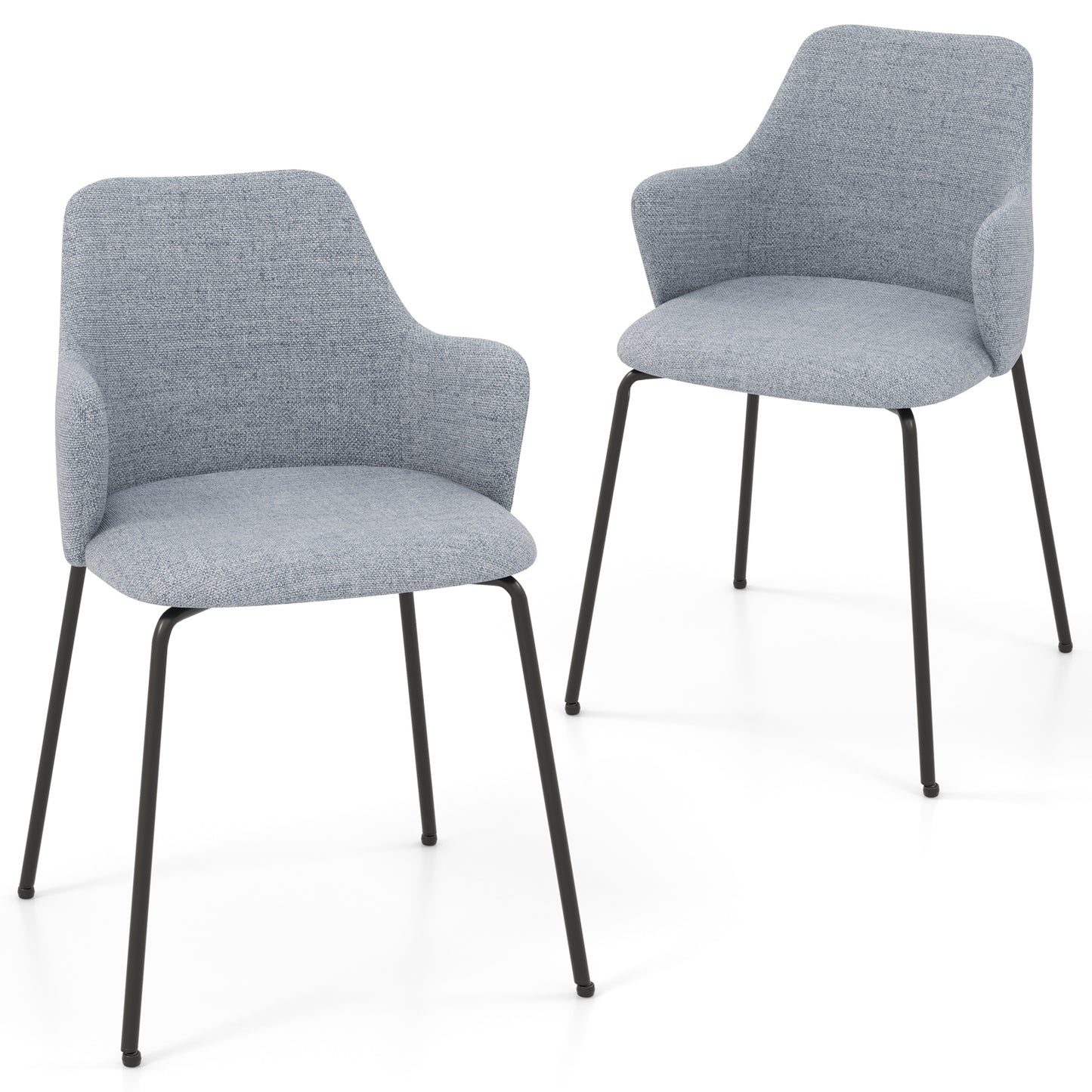 Dining Chairs Set of 2 with Curved Backrest  Wide Seat and Armrests-Gray