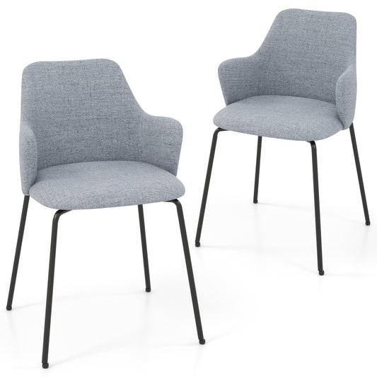 Dining Chairs Set of 2 with Curved Backrest  Wide Seat and Armrests-Gray