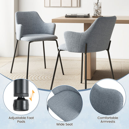 Dining Chairs Set of 2 with Curved Backrest  Wide Seat and Armrests-Gray