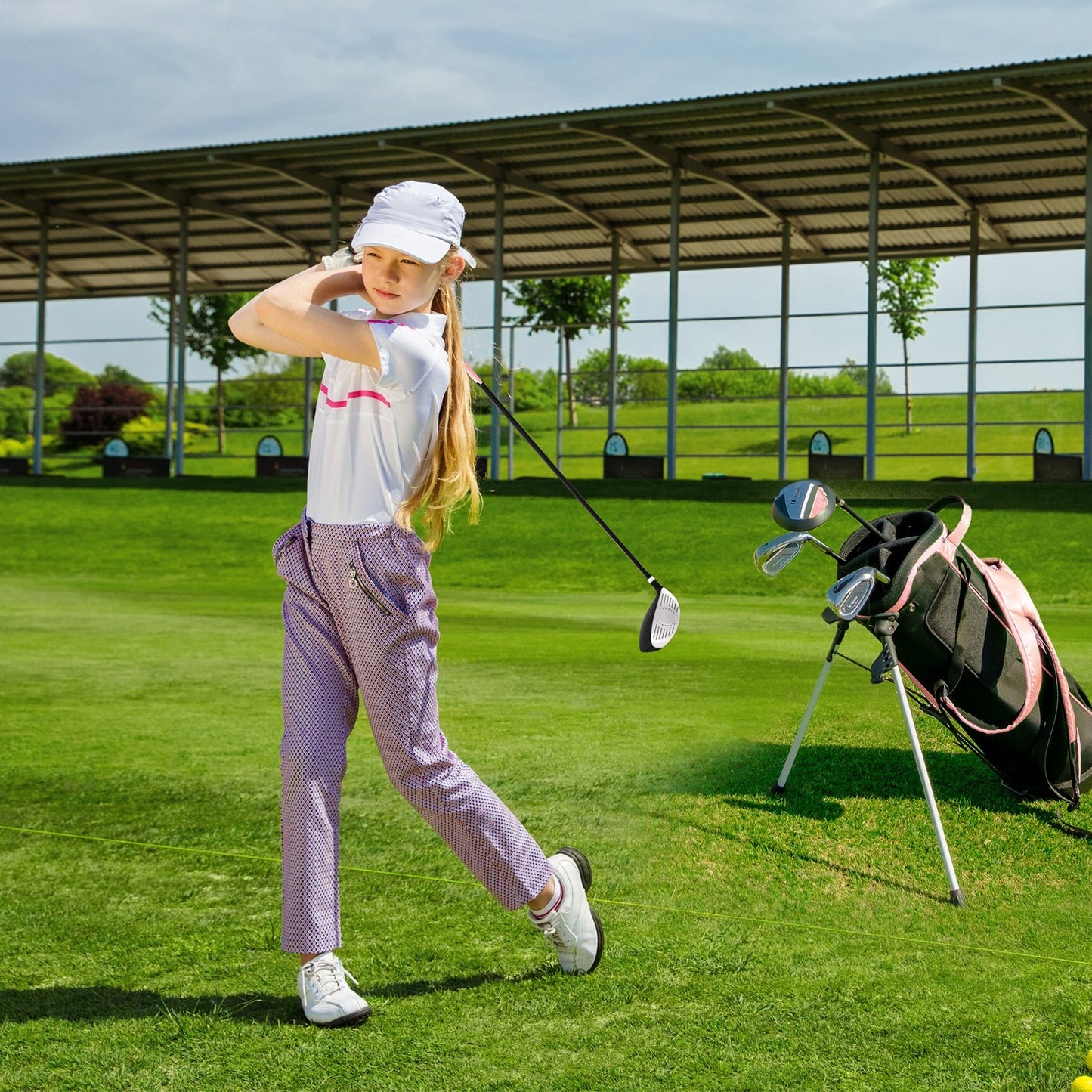 Junior Complete Golf Club Set with Stand Bag Rain Hood-Blue