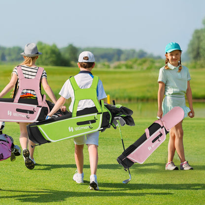 Junior Complete Golf Club Set with Stand Bag Rain Hood-Pink