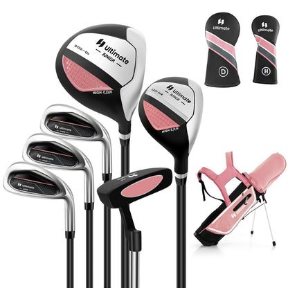 Junior Complete Golf Club Set with Stand Bag Rain Hood-Pink