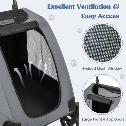 4 Wheels Extra Large Dog Stroller Foldable Pet Stroller with Dual Entry-Gray