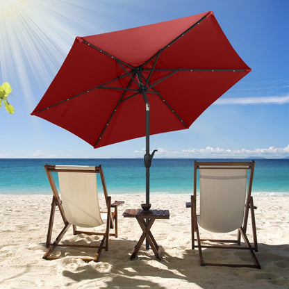 7.5 Feet Solar Powered Patio Umbrella with LED Lights and Crank Handle-Beige