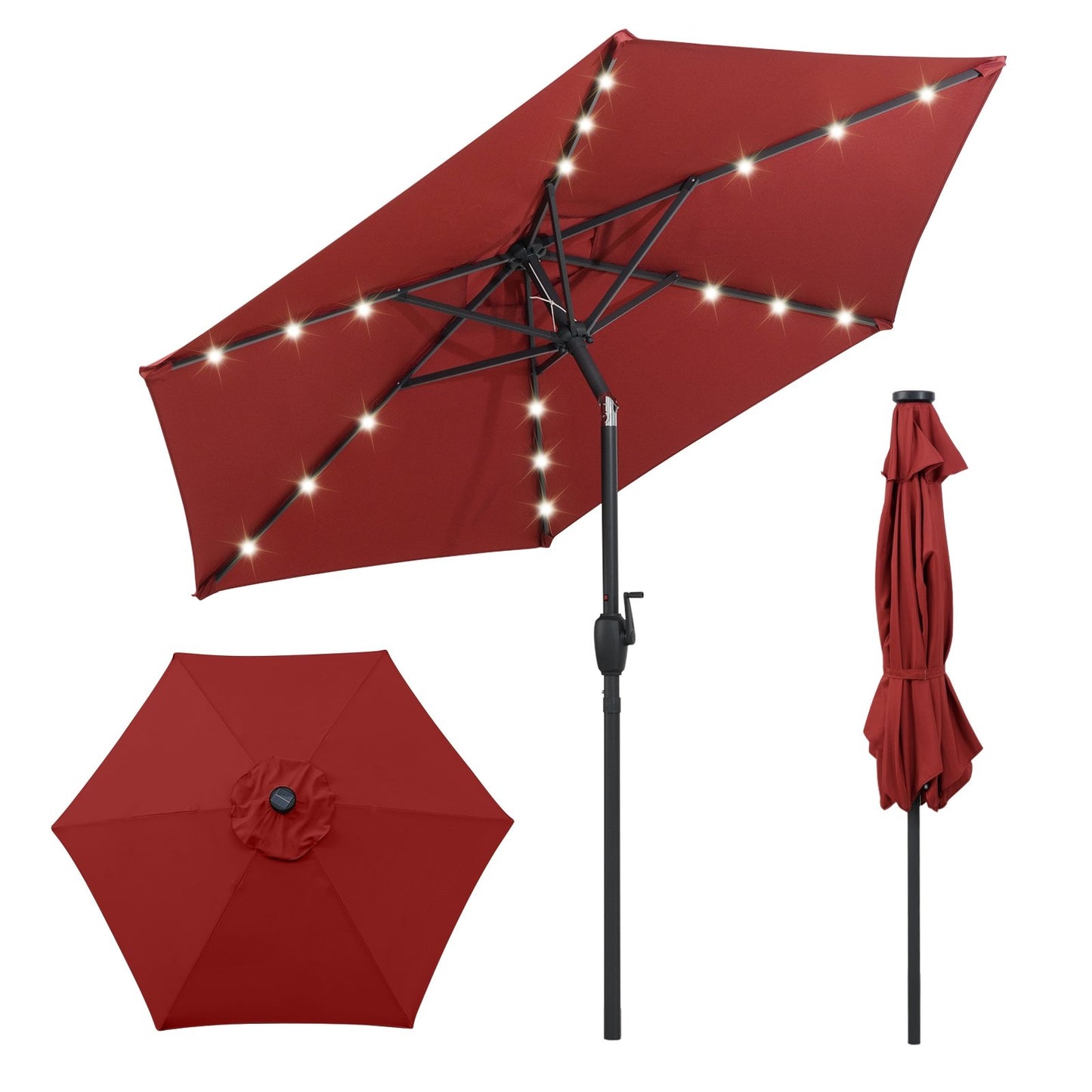 7.5 Feet Solar Powered Patio Umbrella with LED Lights and Crank Handle-Beige