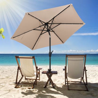 7.5 Feet Solar Powered Patio Umbrella with LED Lights and Crank Handle-Beige