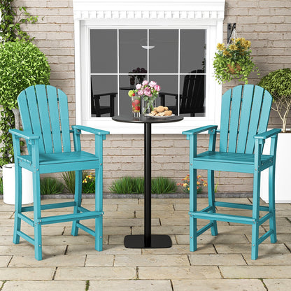 Set of 2 Counter Height Outdoor HDPE Bar Stool with Armrests and Footrest-Black