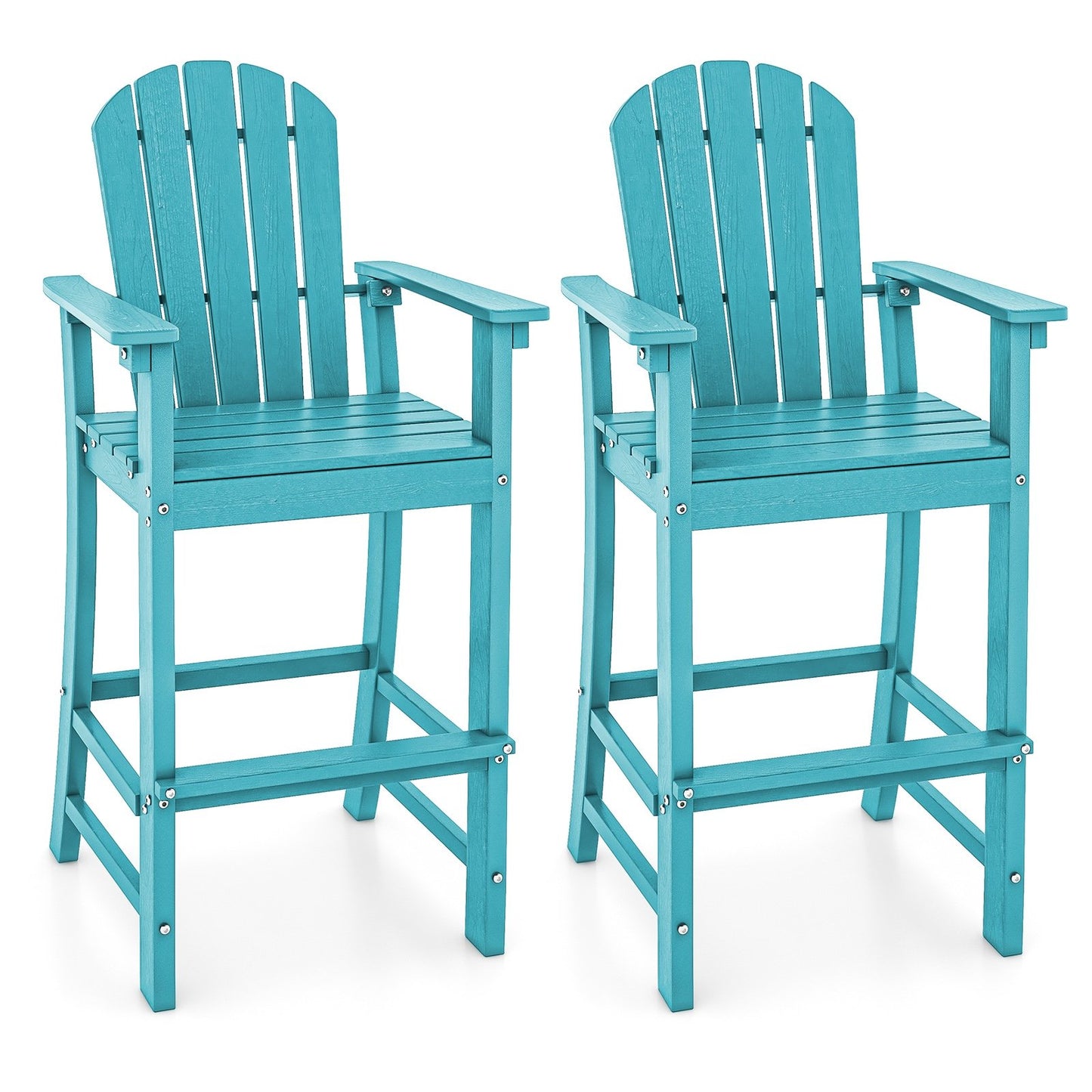 Set of 2 Counter Height Outdoor HDPE Bar Stool with Armrests and Footrest-Black