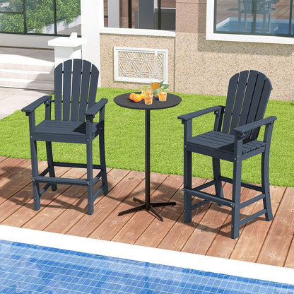 Set of 2 Counter Height Outdoor HDPE Bar Stool with Armrests and Footrest-Black