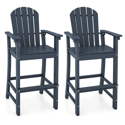 Set of 2 Counter Height Outdoor HDPE Bar Stool with Armrests and Footrest-Black